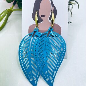 Elegant Blue Leaf Earrings
